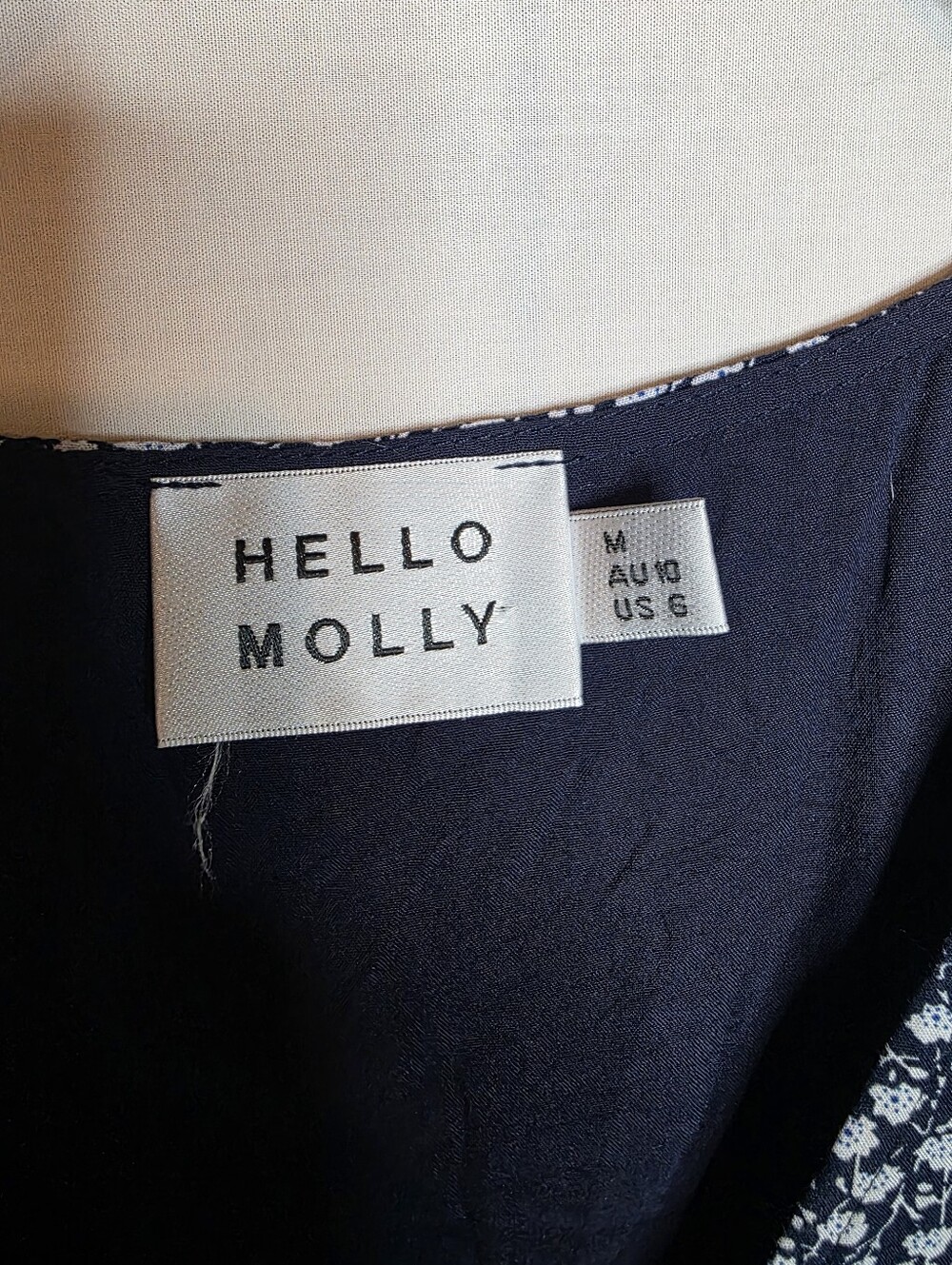 Hello Molly Women's Blue/White Floral V-Neck Button Front Flutter Mini Dress Med - Picture 9 of 9